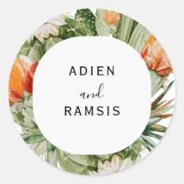 Redonda Pegatina Boda del Desierto Floral de Cactus