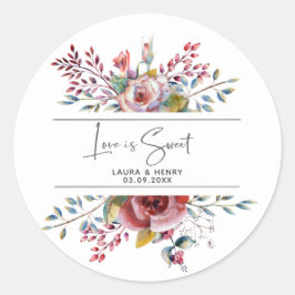 Redonda Pegatina Boda floral de Rubor Rosa Rosa
