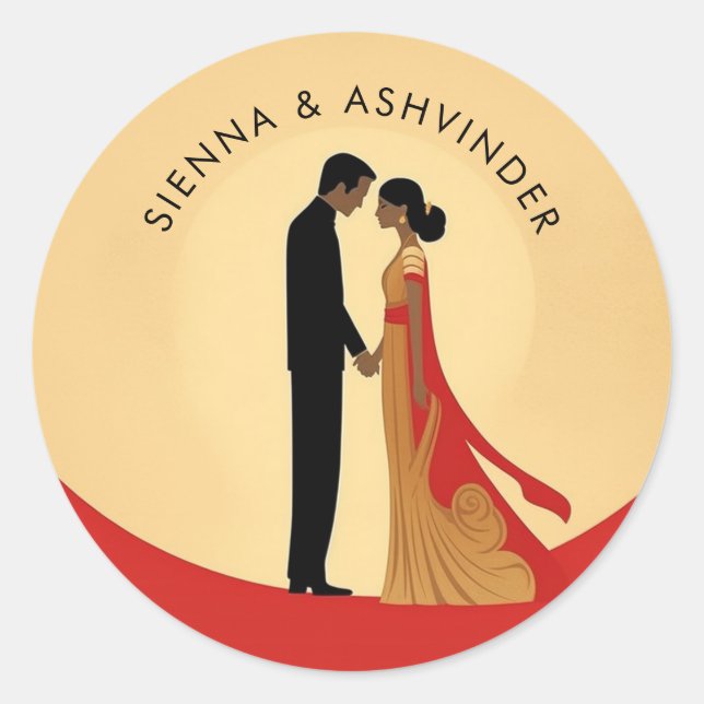 Redonda Pegatina Boda indio (Anverso)