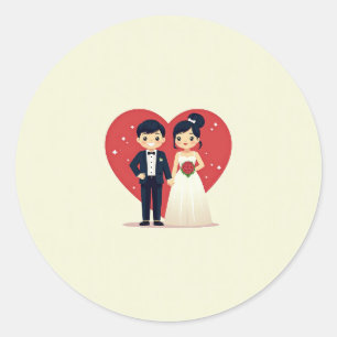 Redonda Pegatina Boda Loveheart