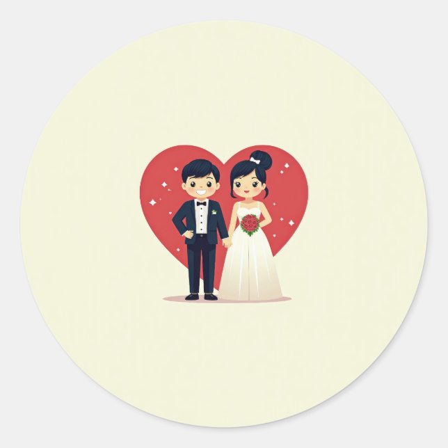 Redonda Pegatina Boda Loveheart (Anverso)