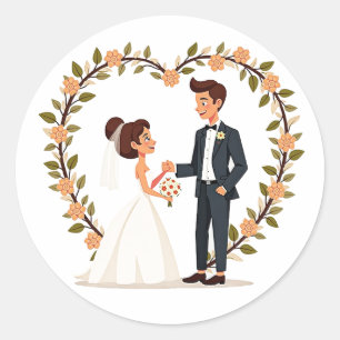 Redonda Pegatina Boda Loveheart