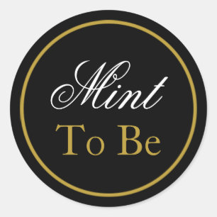 Redonda pegatina Boda "Mint to Be" - Oro negro