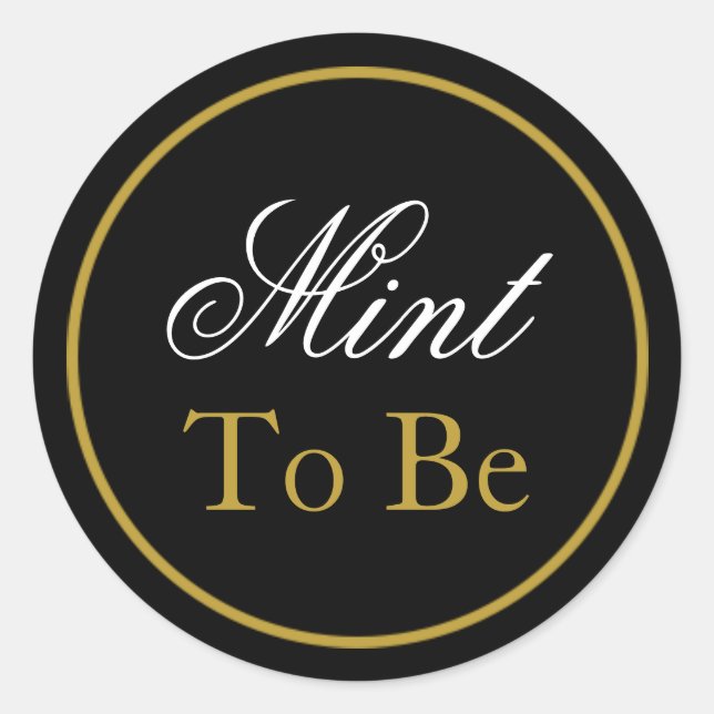 Redonda pegatina Boda "Mint to Be" - Oro negro (Anverso)