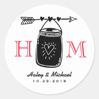 Pegatina Boda Monograma de Heart Arrow Mason Jar
