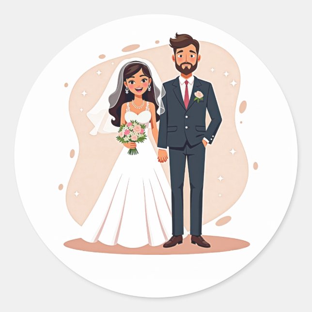 Redonda Pegatina Boda Parejas (Anverso)