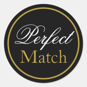 Redonda pegatina Boda "Perfect Match" - Black Gold
