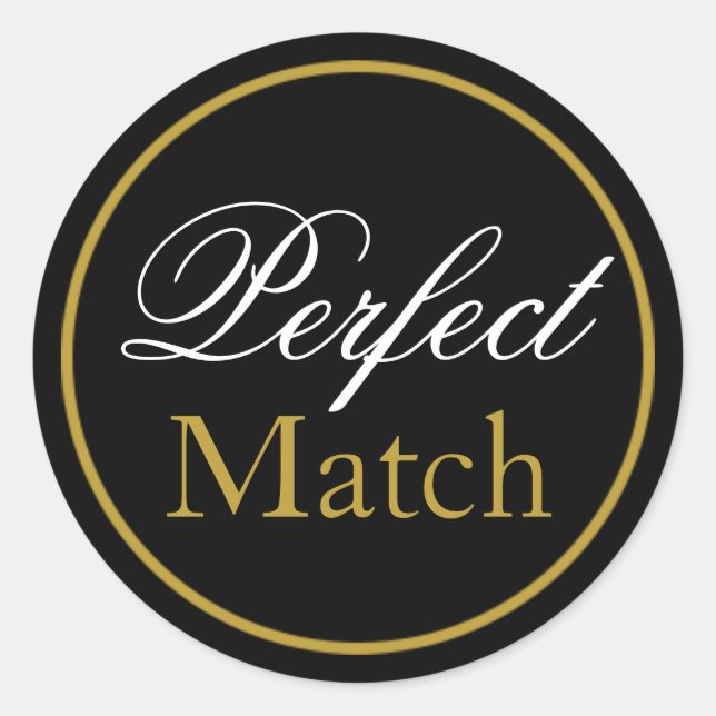 Redonda pegatina Boda "Perfect Match" - Black Gold (Anverso)