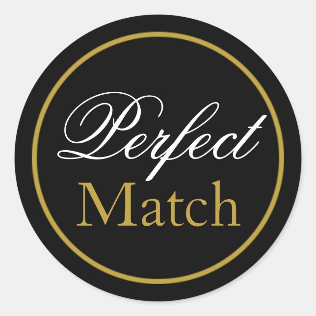 Redonda pegatina Boda "Perfect Match" - Black Gold (Anverso)