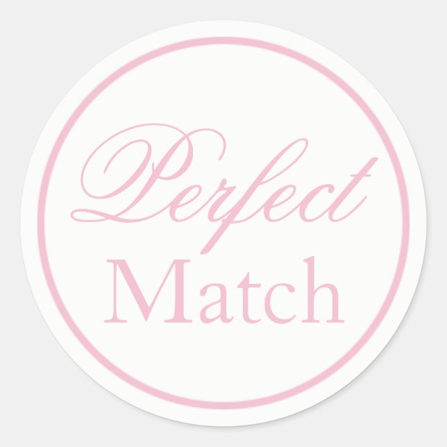 Redonda pegatina Boda "Perfect Match" Rubor Pink (Anverso)