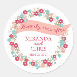 Redonda Pegatina Boda personalizada de Garden Love Wreath