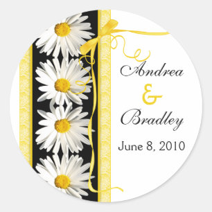 Redonda Pegatina Boda personalizada de Shasta Daisy Ribbon