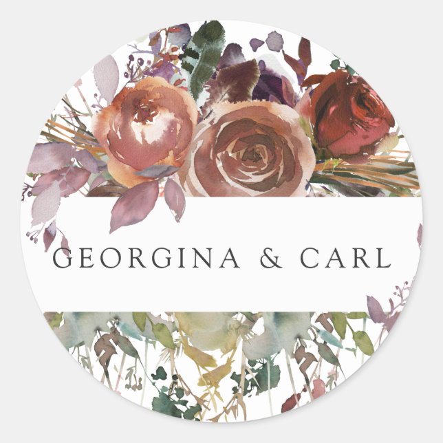 Redonda Pegatina Boda personalizado de maritero y ciruela (Anverso)