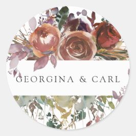 Redonda Pegatina Boda personalizado de maritero y ciruela