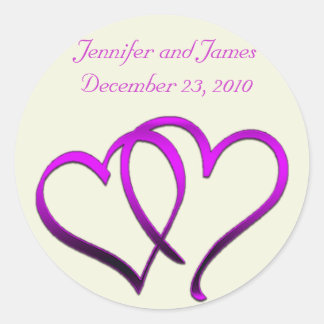 Redonda Pegatina Boda Purple Hearts