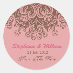 Redonda Pegatina Boda rosa y marrón