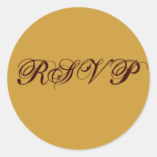 Redonda Pegatina Boda RSVP de Gold Brown