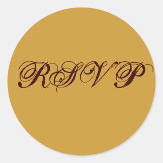 Redonda Pegatina Boda RSVP de Gold Brown