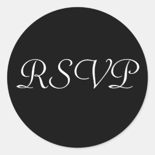 Redonda Pegatina Boda RSVP - Negro con letras blancas