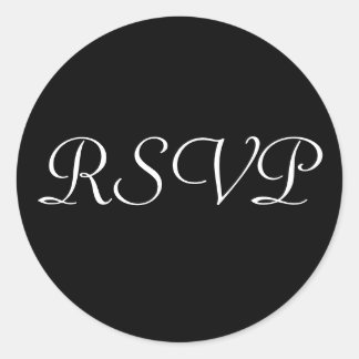 Redonda Pegatina Boda RSVP - Negro con letras blancas