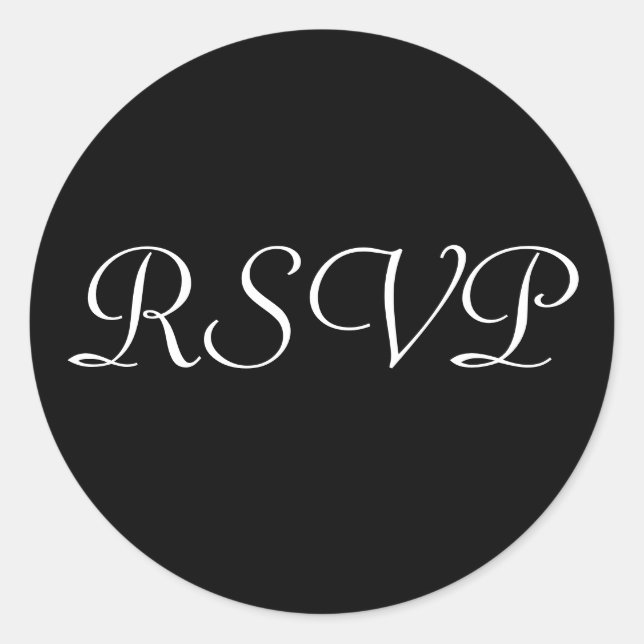 Redonda Pegatina Boda RSVP - Negro con letras blancas (Anverso)