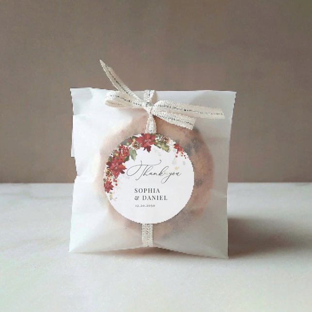 Redonda Pegatina Boda Rustic Pine Poinsettia (Subido por el creador)