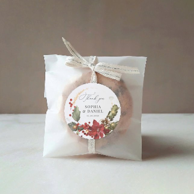 Redonda Pegatina Boda Rustic Pine Poinsettia (Subido por el creador)