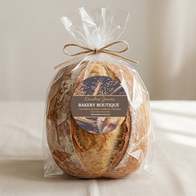 Redonda Pegatina Boutique de Label Bakery personalizado (Customized Label Bakery Boutique sticker #bakeryshop #baking #bakerylabel #darkbrown #elegantlabel )