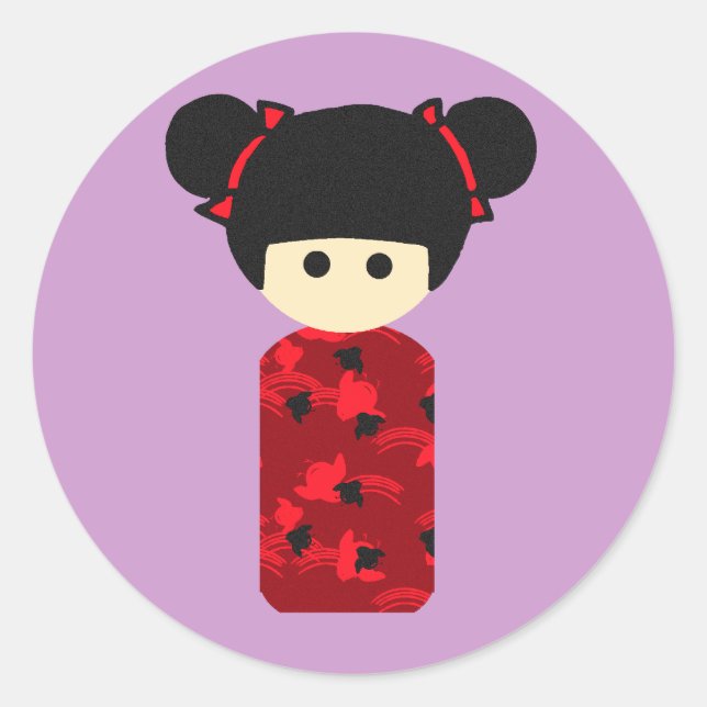 Redonda Pegatina brillante de Kokeshi (Anverso)