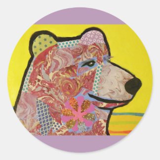 Redonda Pegatina brillante redondo con el oso grizzly