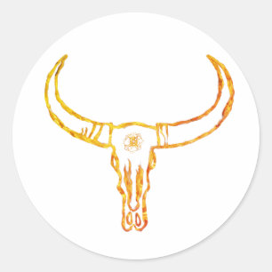 Redonda Pegatina Bull Skull Gold