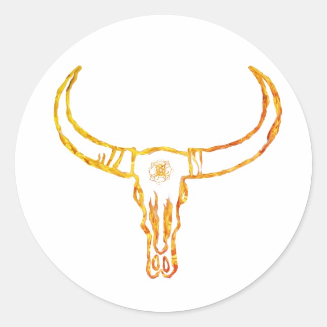 Redonda Pegatina Bull Skull Gold (Anverso)