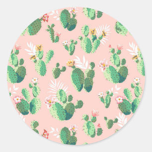 Redonda Pegatina Cactus Rosa y Turquesa del Suroeste