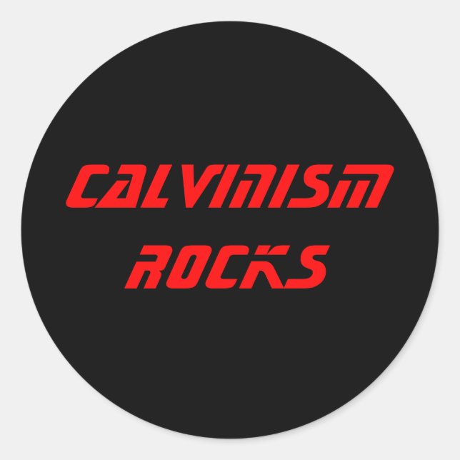 REDONDA PEGATINA CALVINISM ROCKS (Anverso)