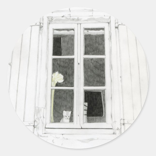 Redonda Pegatina Cat in Window (Anverso)