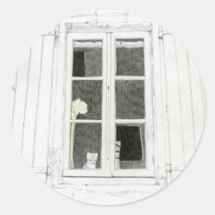 Redonda Pegatina Cat in Window