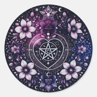 Redonda Pegatina celestial del corazón del Pentagrama con