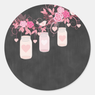 Redonda Pegatina Chalkboard Pink Mason Jar