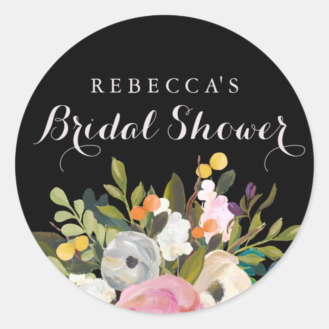 Redonda Pegatina Chalkboard Spring Floral Bridal Shower (Anverso)