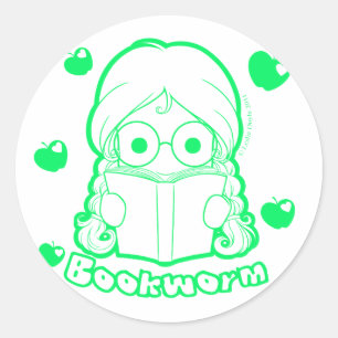 Redonda Pegatina Chibi Bookworm