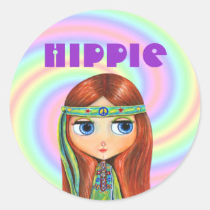 Redonda Pegatina Chica hippie