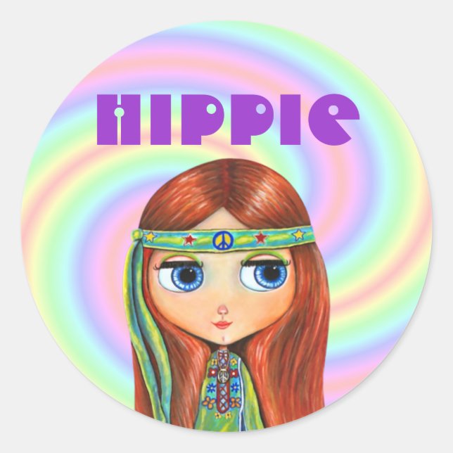 Redonda Pegatina Chica hippie (Anverso)