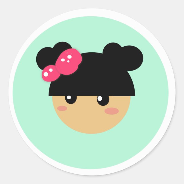 Redonda pegatina chica kawaii (Anverso)