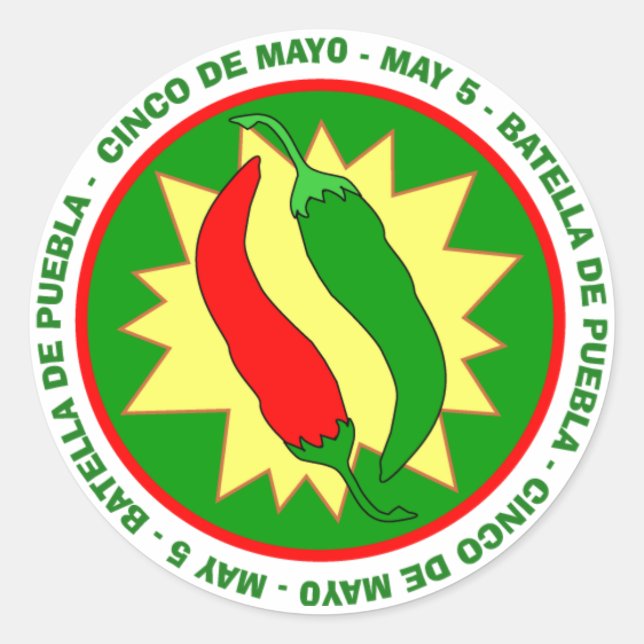 Redonda Pegatina Cinco de Mayo de pimientos calientes (Anverso)