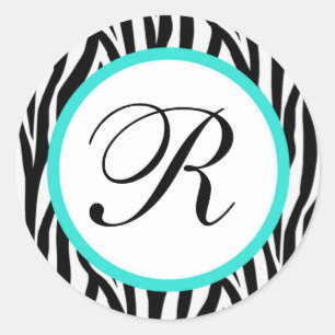 Redonda pegatina circular de cebra y de turquesa (#LABL 01