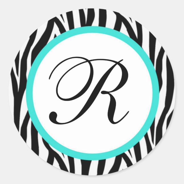 Redonda pegatina circular de cebra y de turquesa (#LABL 01 (Anverso)