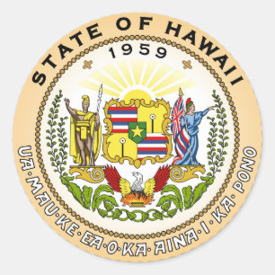 Redonda Pegatina circular del emblema del estado de Hawaii
