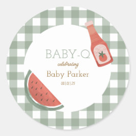 Redonda Pegatina circular Green Gingham Baby-Q