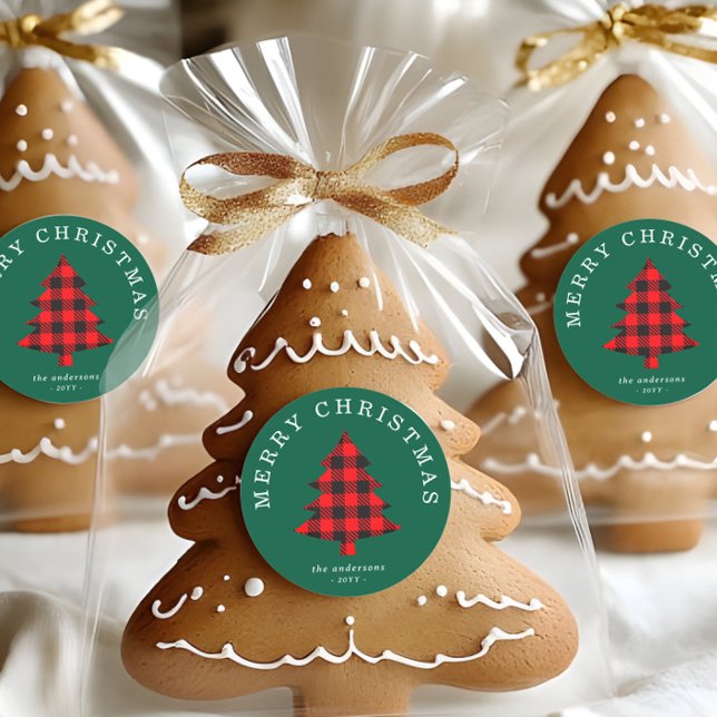 Redonda Pegatina Clásica de árbol de Navidad Rojo y Verde (Subido por el creador)