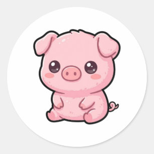 Redonda Pegatina Clásica de Cerdito Bebé Adorable